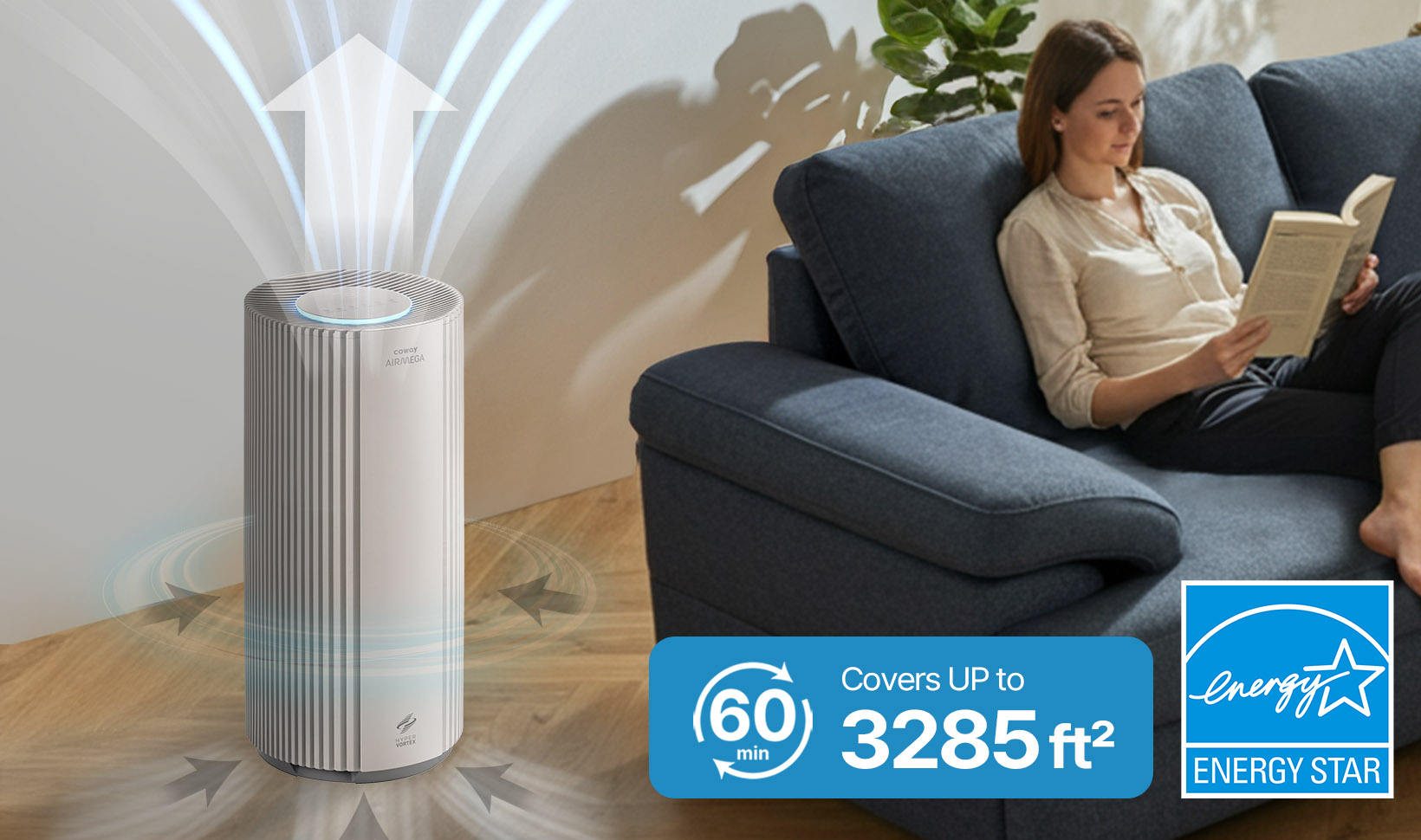 The Airmega 450 air purifier effectively filters the air in rooms up to 3,285 square feet.