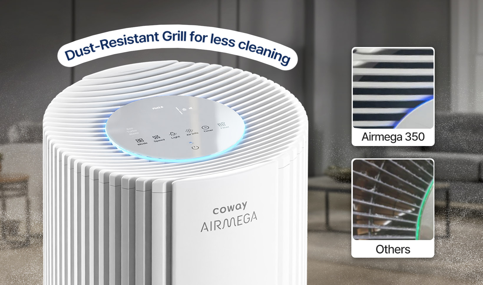 Dust resistant grill and intuitive controls