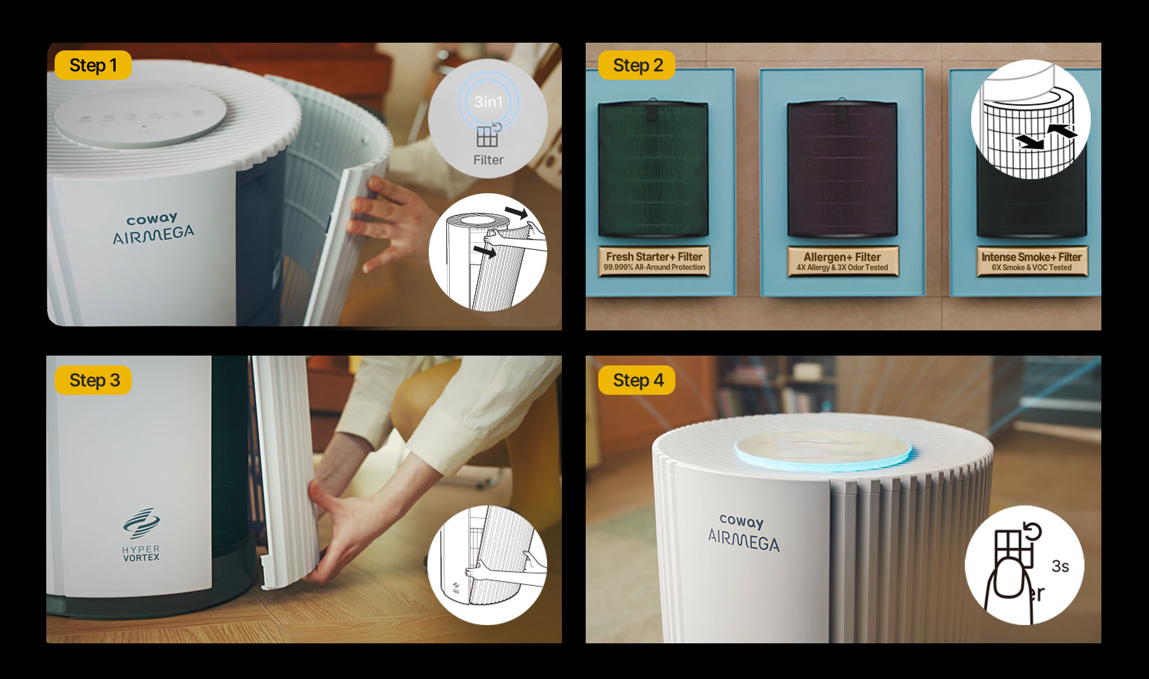 Easy to replace, 3-in-1 custom filters